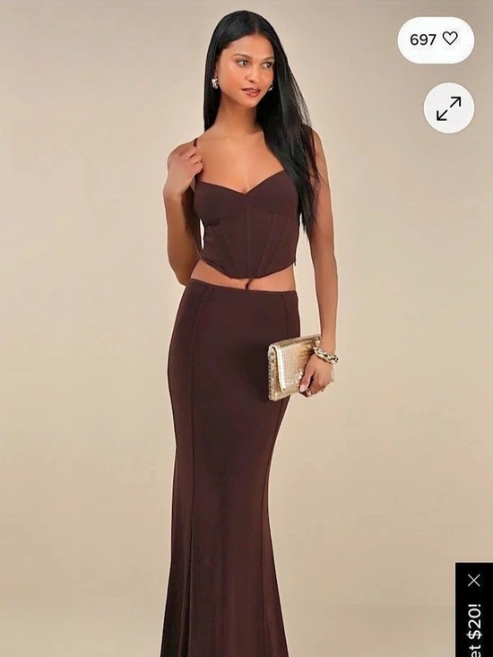 Lulus Dresses & Skirts - Lulus Skyela Dark Brown Bustier Two-Piece Maxi Dress.  Medium top Large skirt